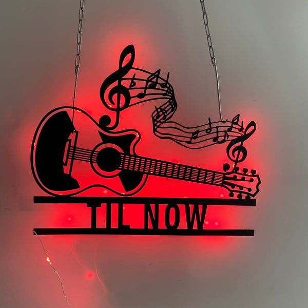Custom Guitar Musical Instument Metal Wall Art Led Light, Personalized Guitar Metal Name Sign, Guitar Music Studio Metal Wall Led Sign Decor