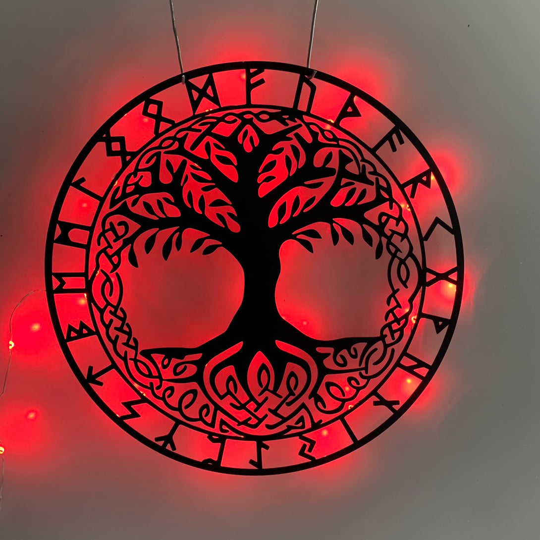 Viking Runes & Tree Of Life Metal Wall Art, Mythology Vegvisir Runes Metal Wall Decor, Viking Runes With Celtic Tree Of Life Metal Art