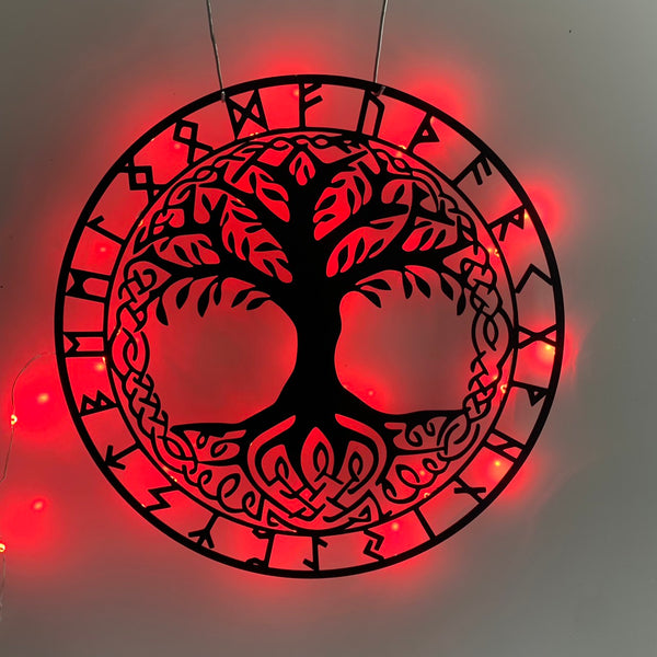 Viking Runes & Tree Of Life Metal Wall Art, Mythology Vegvisir Runes Metal Wall Decor, Viking Runes With Celtic Tree Of Life Metal Art