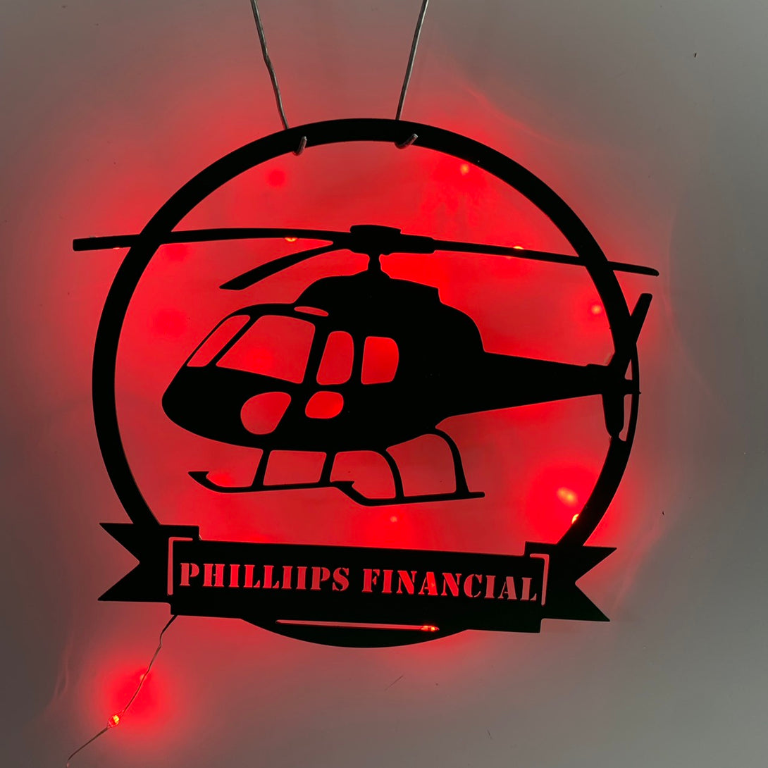Custom Helicopter Metal Wall Art Led Light, Personalized Pilot Metal Name Sign, Helicopter Hangar Man Cave Sign, Blackhawk Helicopter Metal Sign