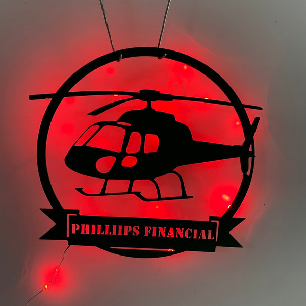 Custom Helicopter Metal Wall Art Led Light, Personalized Pilot Metal Name Sign, Helicopter Hangar Man Cave Sign, Blackhawk Helicopter Metal Sign