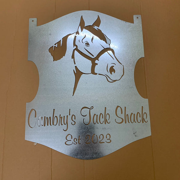 Custom Horse Head Metal Wall Art, Personalized Horse Ranch Metal Name Sign, Horse Farm Ranch Front Door Metal Wall Sign Decor