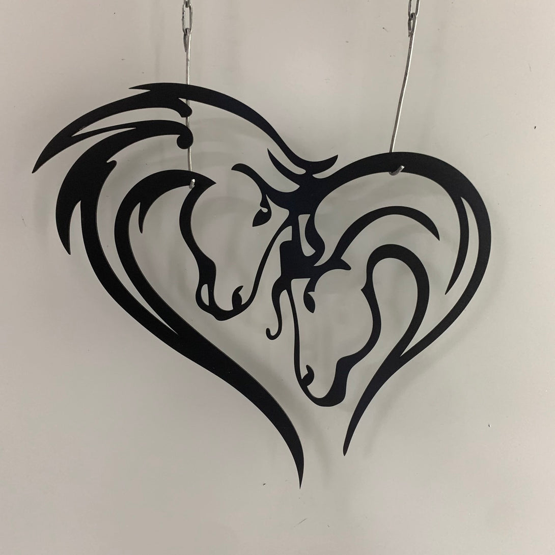 Couple Horse Heart Metal Sign, Metal Horse Heart Wall Art, Horse Love Sign, Horse Lover Metal Sign, Equestrian Room Metal Wall Hanging