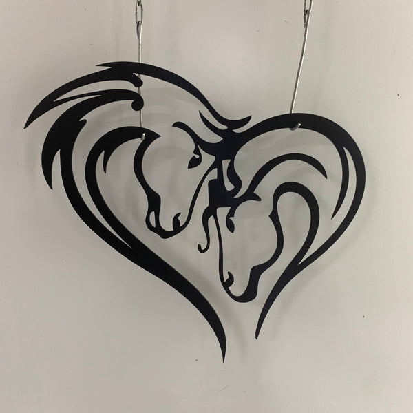 Couple Horse Heart Metal Sign, Metal Horse Heart Wall Art, Horse Love Sign, Horse Lover Metal Sign, Equestrian Room Metal Wall Hanging