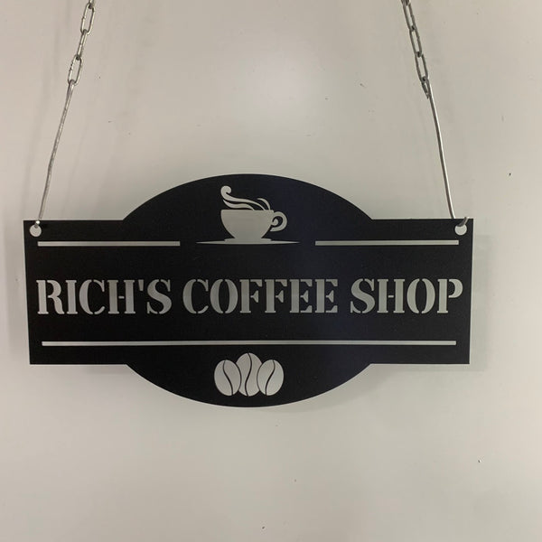 Personalized Coffee Shop Metal Name Sign, Custom Coffee Shop Metal Wall Art Decor, Coffee Shop Metal Sign, Kitchen Patio Metal Wall Decor