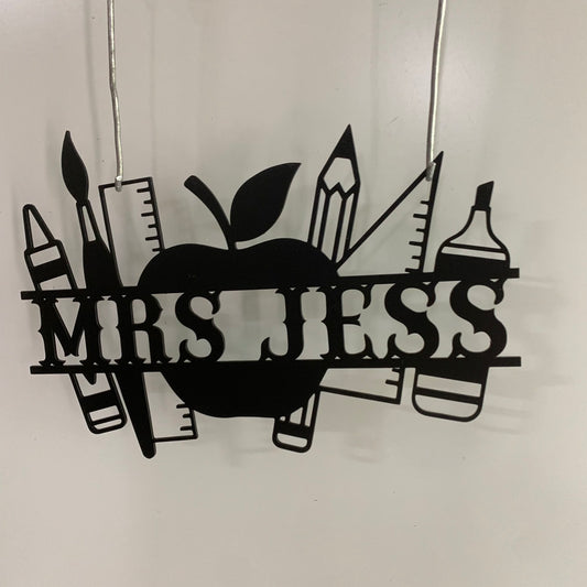 Personalized Teacher Name Sign Metal Art, Custom Teacher Apple Metal Sign, Metal Apple Teacher Classroom Wall Sign Decor