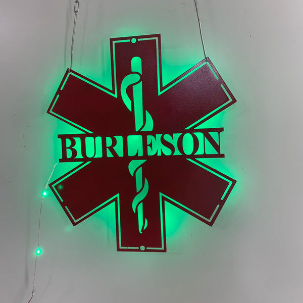 Custom Star Of Life Badge Metal Sign Led Light, Personalized Paramedic Metal Sign With Name, Custom Medical Field Sign, Emt Badge Metal Wall Art