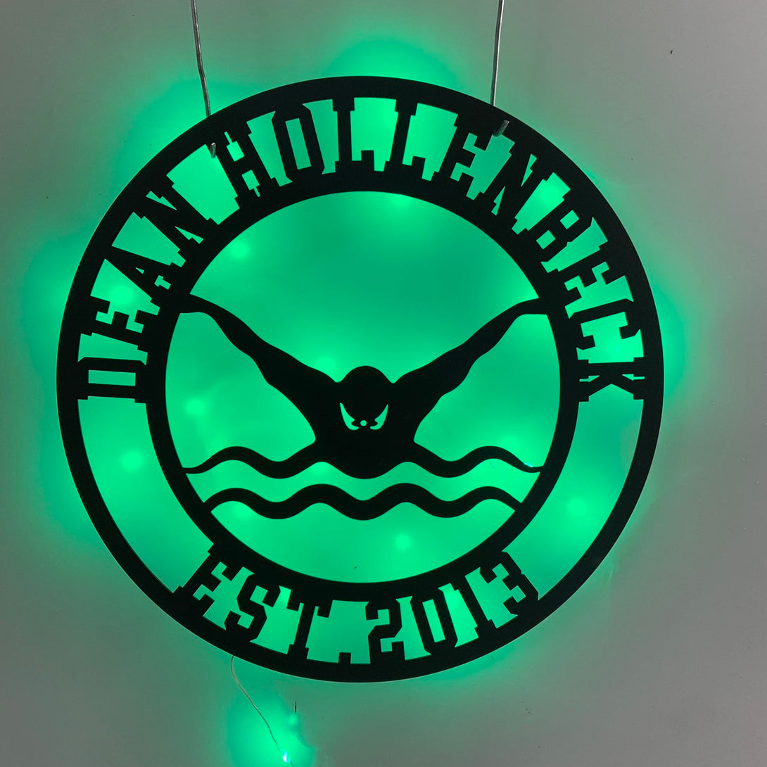 Custom Man Swimming Metal Wall Art With Led Light, Personalized Swimmer Metal Name Sign, Swimming Coach Metal Wall Led Decor