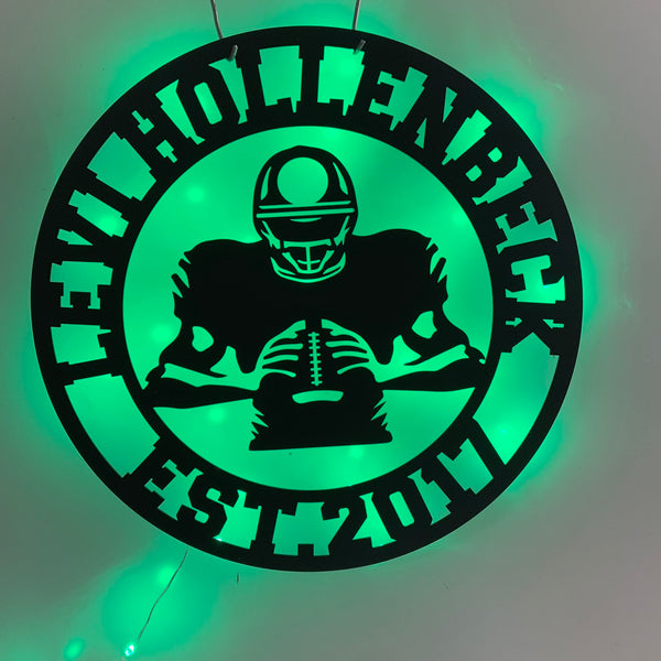 Personalized American Football Metal Name Sign Led Light, Custom Us Football Player Metal Wall Art, American Football Sport Metal Led Decor