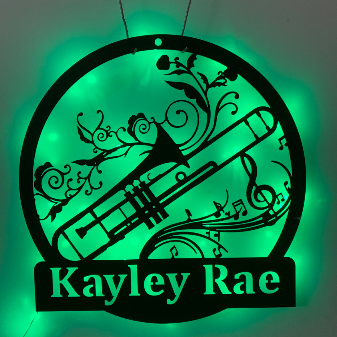 Custom Trombone Musical Instrument Metal Wall Art Led Light, Personalized Trombone Player Metal Name Sign, Music Room Metal Led Sign Decor