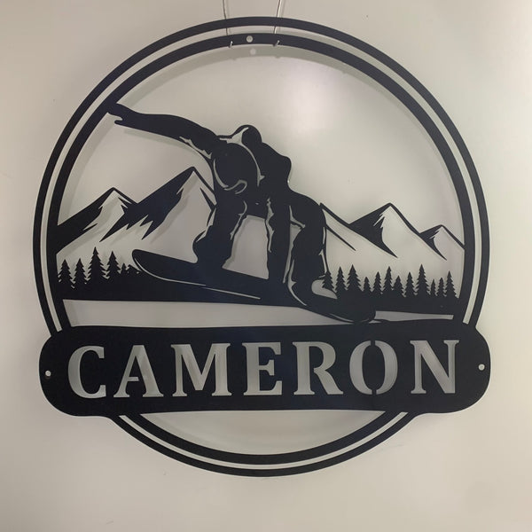 Personalized Mountain Snowboard Metal Wall Art, Snowboarding Metal Sign With Name, Snow Winter Sport Metal Sign, Skiing Sport Metal Wall Hanging