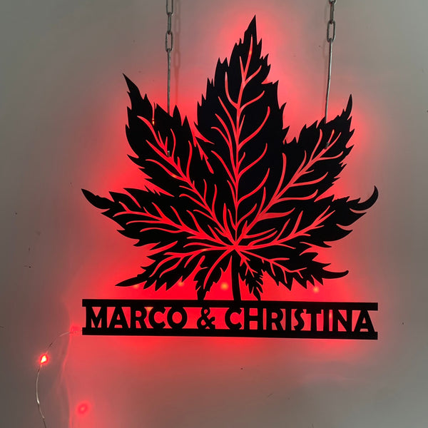 Personalized Cannabis Leaf Metal Wall Art With Led Lights, Custom Marijuana Leaf Metal Name Sign Decor, Weed Leaf Smoking Weed Metal Man Cave Decor