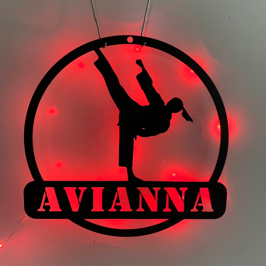 Personalized Female Taekwondo Metal Wall Art Led Lights, Custom Taekwondo Sport Metal Name Sign, Taekwondo Martial Art Metal Wall Hanging