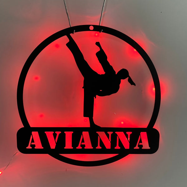 Personalized Female Taekwondo Metal Wall Art Led Lights, Custom Taekwondo Sport Metal Name Sign, Taekwondo Martial Art Metal Wall Hanging