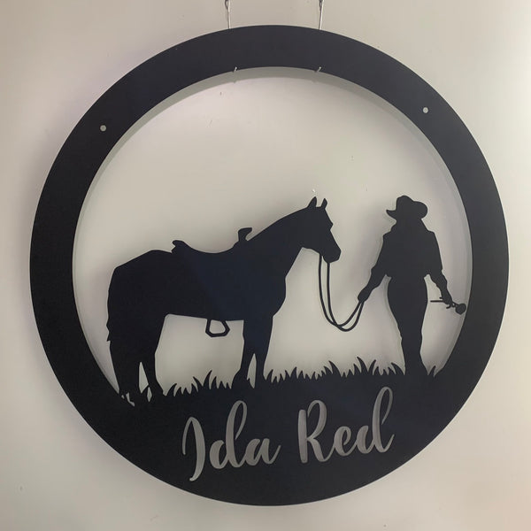 Personalized Name Cowgirl With Horse Metal Sign, Country Girl Metal Wall Art, Custom Cowgirl Metal Sign, Horse Lover Metal Wall Hanging Decor