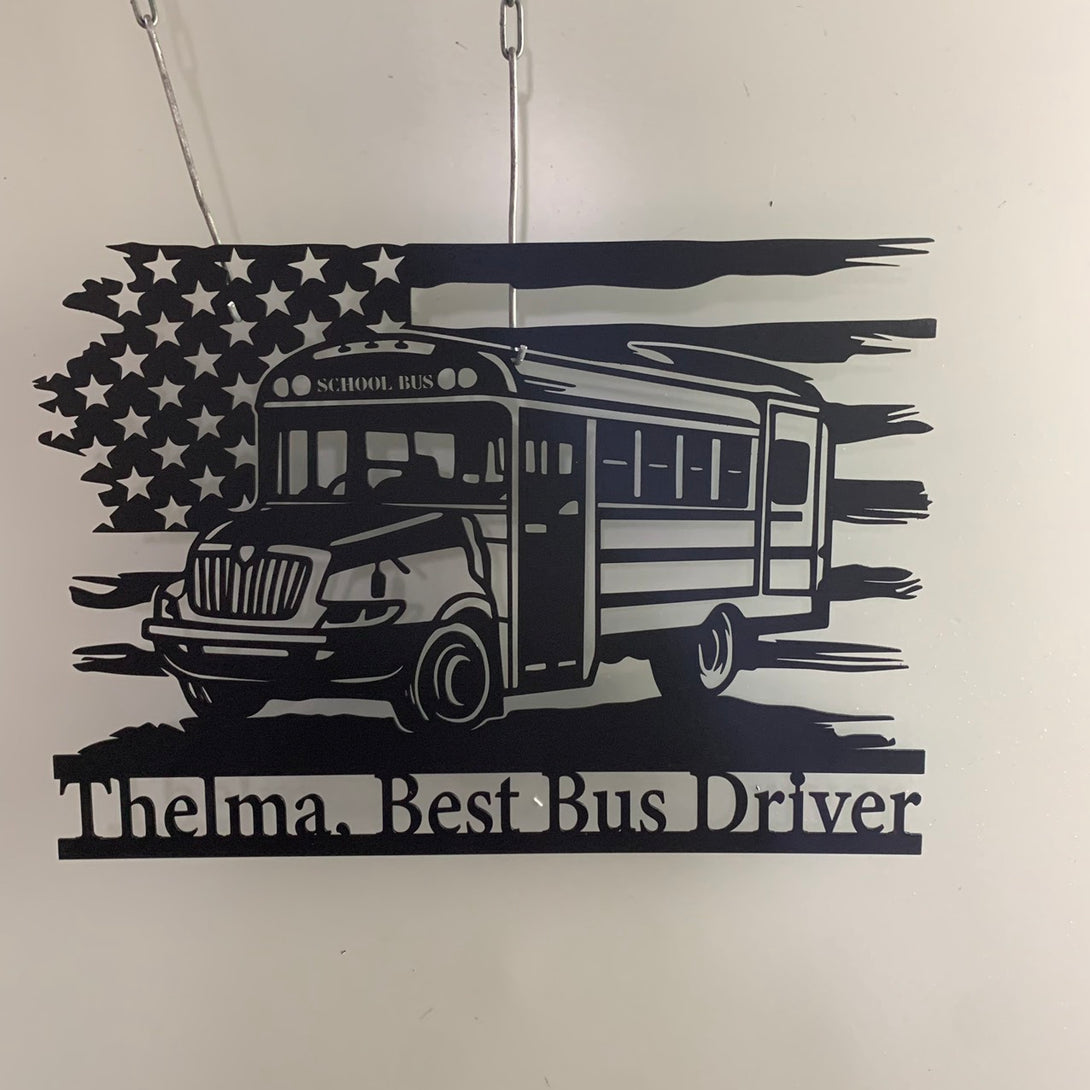 Custom Us School Bus Metal Wall Art, Personalized Bus Driver Metal Name Sign, Back To School Retirement Driver Gift Metal Art