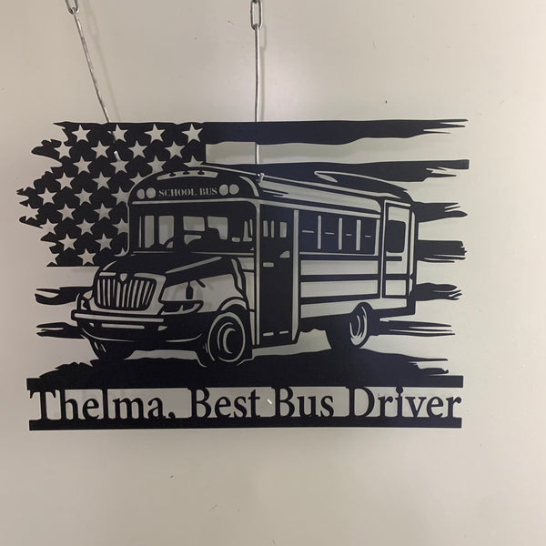 Custom Us School Bus Metal Wall Art, Personalized Bus Driver Metal Name Sign, Back To School Retirement Driver Gift Metal Art