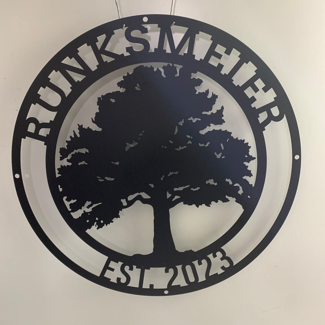 Custom Oak Tree Metal Sign, Personalized Metal Tree Family Name Signs, Oak Tree Monogram Round Metal Sign, Oak Tree Metal Wall Art Decor