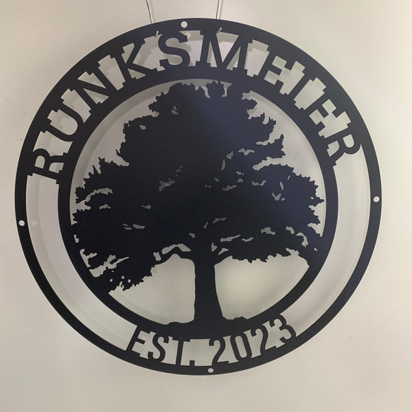 Custom Oak Tree Metal Sign, Personalized Metal Tree Family Name Signs, Oak Tree Monogram Round Metal Sign, Oak Tree Metal Wall Art Decor