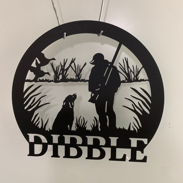 Customized Dog Hunting Duck Metal Sign, Personalized Hunter Metal Name Sign, Duck Hunting Man Cave Metal Wall Art, Hunting Duck Metal Sign