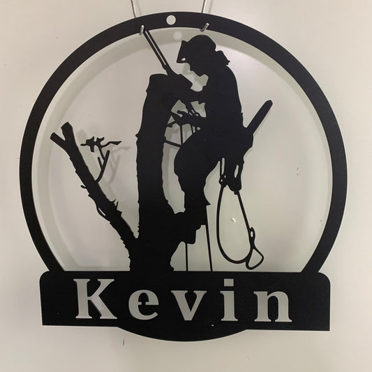 Personalized Tree Climbing Metal Wall Art, Custom Tree Climber Metal Name Sign, Logger Work Tree Service Metal Wall Hanging Decor