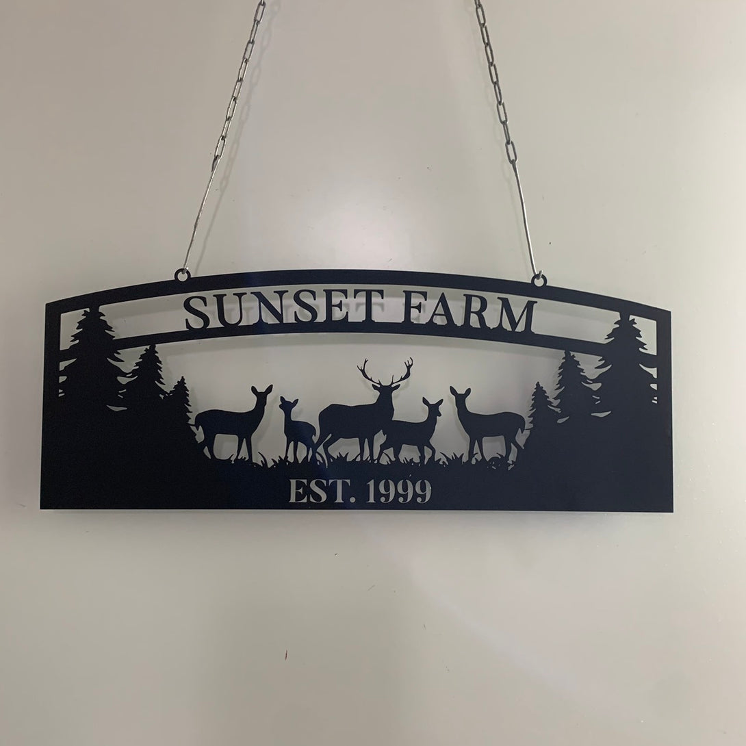 Personalized Deer Farm Metal Sign, Deer Ranch Metal Door Hanging, Welcome Farmhouse Metal Wall Art, Custom Farmhouse Metal Decor