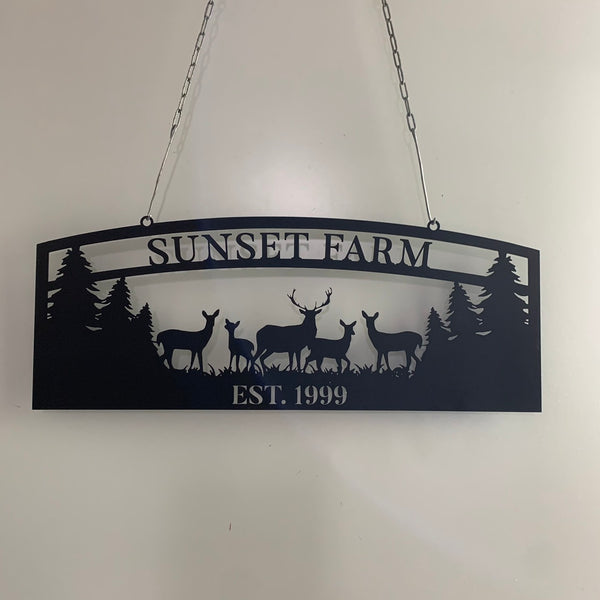 Personalized Deer Farm Metal Sign, Deer Ranch Metal Door Hanging, Welcome Farmhouse Metal Wall Art, Custom Farmhouse Metal Decor