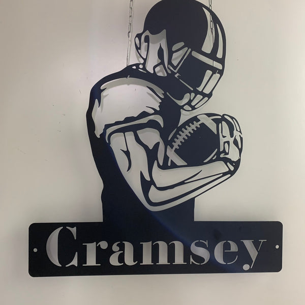 Custom American Football Player Metal Wall Art, Personalized Football Player Metal Name Sign, Football Lover Room Metal Sign, Football Metal Sign