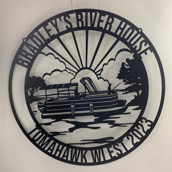 Personalized Pontoon Boating Outdoor Metal Sign, Custom River House Metal Wall Art, Boating Fishing Lake House Sign, Lake Life Metal Wall Sign