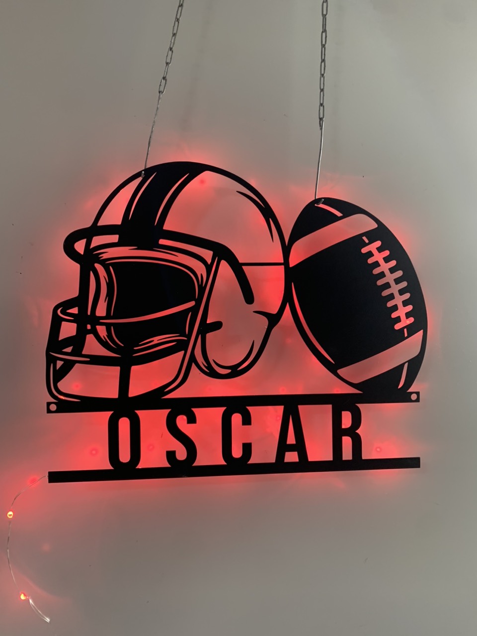 Custom American Football Metal Wall Art Led Lights, Football Helmet And Ball Led Metal Sign, American Football Metal Wall Room Decor With Name