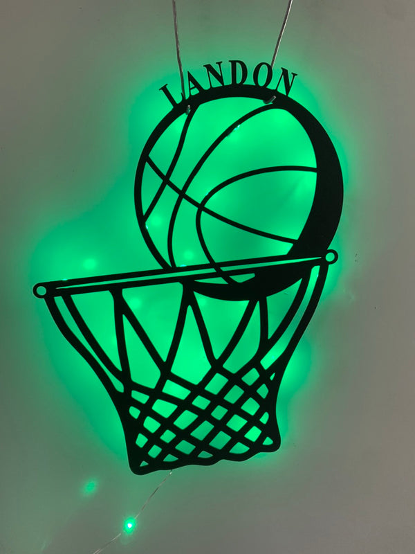 Custom Basketball Metal Wall Art With Led Light, Personalized Basketball Player Metal Name Sign, Basketball Sport Teams Metal Wall Led Decor
