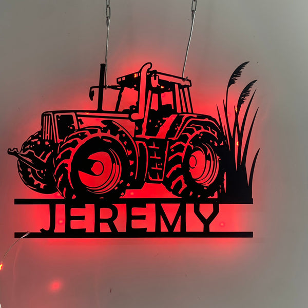 Custom Farm Tractor Metal Wall Art Led Light, Personalized Tractor Farmer Metal Name Sign, Truck Farmhouse Metal Wall Led Sign