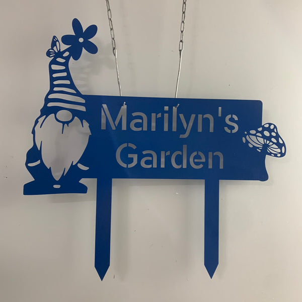 Custom Gnome Metal Garden Stake, Personalized Gnome Metal Garden Name Sign, Metal Gnome Yard Sign Decor, Gnome Metal Outdoor Lawn Decor