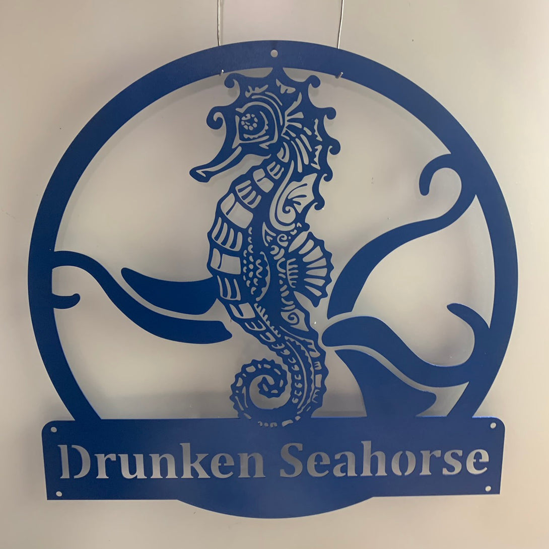 Personalized Seahorse Monogram Metal Wall Art, Custom Seahorse Metal Name Sign, Seahorse Lover Metal Wall Hanging Beach House Sign Decor