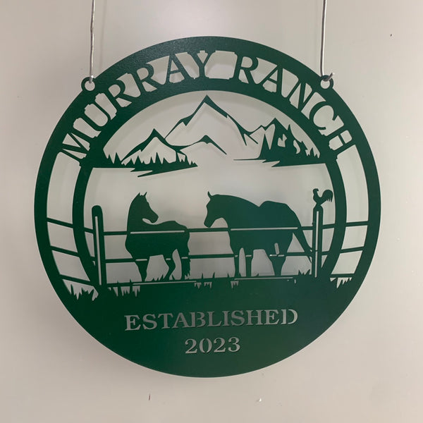 Custom Horse Ranch Metal Wall Art, Personalized Horse Farmhouse Name Metal Sign, Wild Horse Barn Monogram Metal Farm Sign