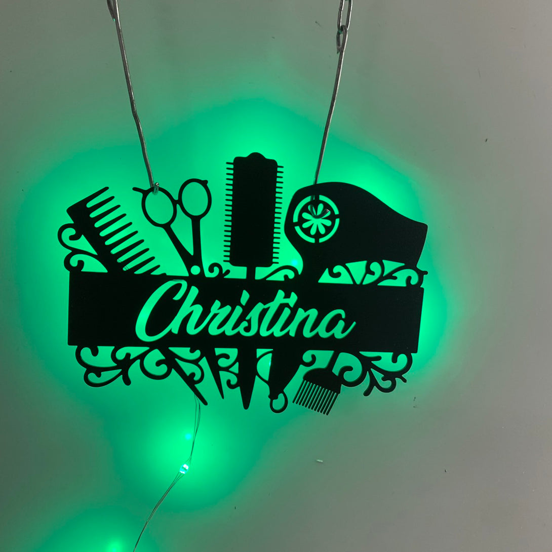 Custom Hair Salon Metal Wall Art Led Light, Personalized Shop Haircut Metal Name Sign, Salon Metal Decor, Hair Salon Metal Wall Sign