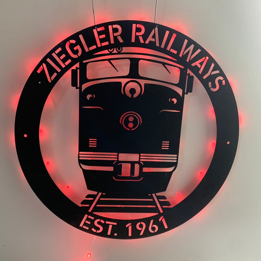 Personalized Train Railroad Metal Name Sign Led Light, Custom Train Railways Metal Wall Art, Man Cave Train Station Lounge Metal Wall Sign