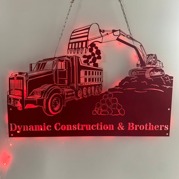 Custom Excavator Metal Wall Art Led Lights, Personalized Excavator Driver Metal Name Sign, Construction Truck Excavator Metal Wall Led Sign