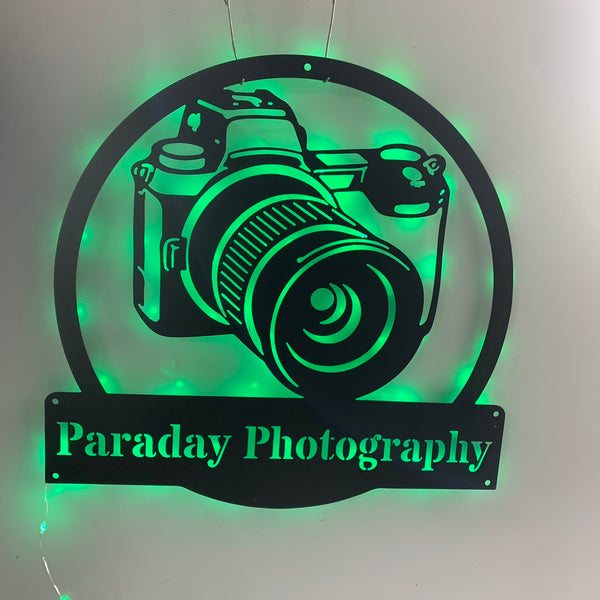 Custom Camera Metal Wall Art Led Light, Photography Metal Wall Art, Personalized Photographer Metal Name Sign, Camera Photo Studio Metal Decor