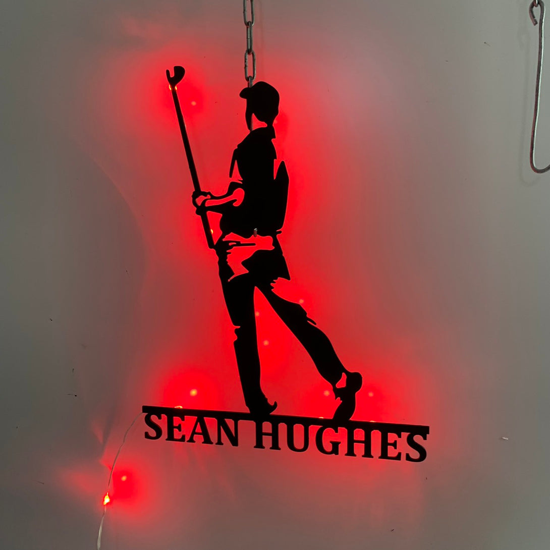 Custom Golf Player Metal Name Sign Led Light, Personalized Golfing Metal Wall Sign, Golfer Metal Wall Art, Golf Lover 19th Hole Metal Sign