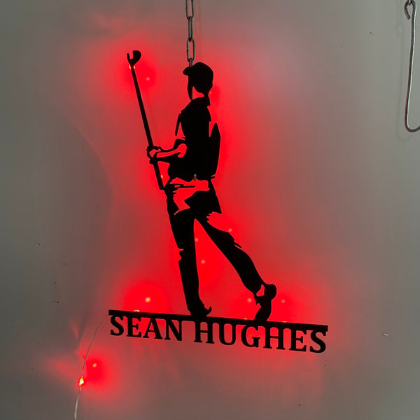 Custom Golf Player Metal Name Sign Led Light, Personalized Golfing Metal Wall Sign, Golfer Metal Wall Art, Golf Lover 19th Hole Metal Sign