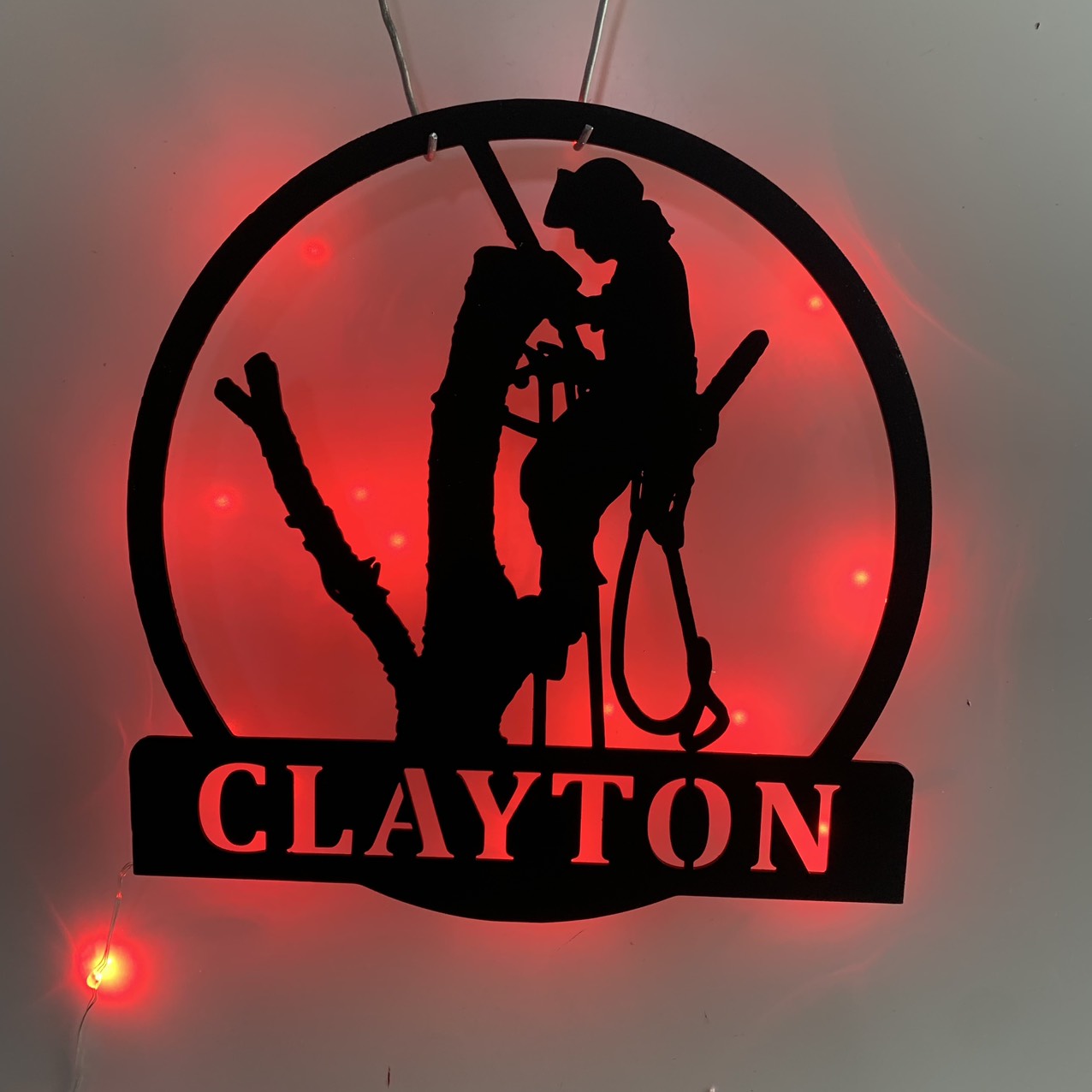 Personalized Tree Climbing Metal Wall Art Led Light, Custom Tree Climber Metal Name Sign, Logger Work Tree Service Metal Wall Hanging Decor