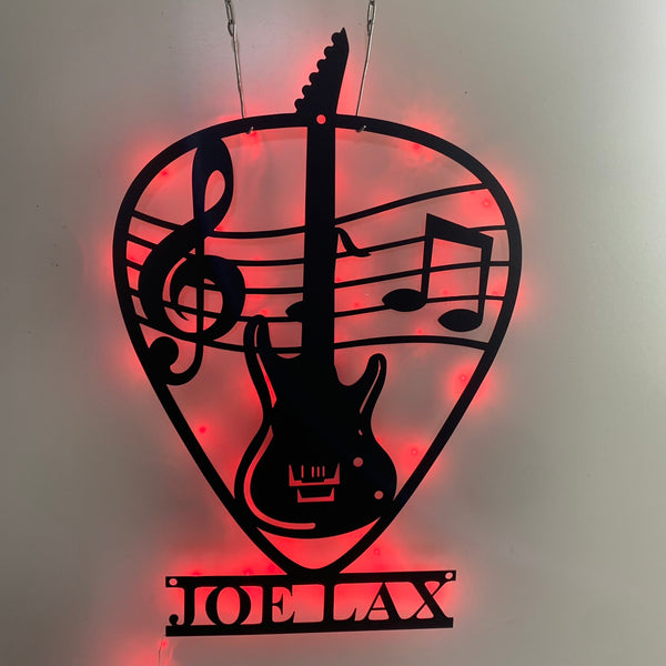 Custom Guitar Musical Instument Metal Wall Art Led Light, Personalized Guitar Shop Metal Name Sign, Guitar Music Studio Metal Wall Led Sign