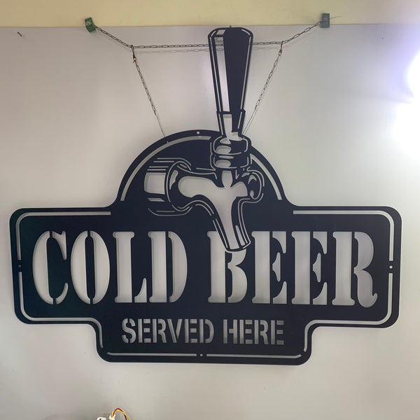 Custom Beer Metal Wall Art, Cold Beer Serviced Here Metal Wall Sign, Beer Bar Pub Metal Wall Hanging Decor, Drinking Bar Metal Sign