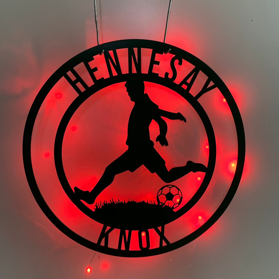 Custom Soccer Player Metal Wall Art Led Light, Personalized Soccer Player Metal Name Sign, Soccer Metal Wall Decor, Soccer Player Metal Sign