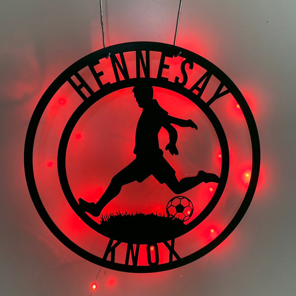 Custom Soccer Player Metal Wall Art Led Light, Personalized Soccer Player Metal Name Sign, Soccer Metal Wall Decor, Soccer Player Metal Sign
