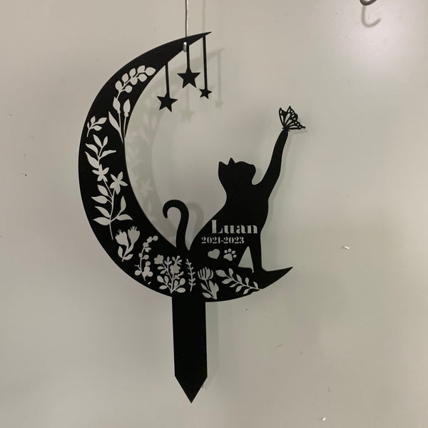 Custom Cat Memorial Metal Stake, Memorial Cat On The Moon Metal Grave Marker, Pet Memorial Stake, Cat Loss Metal Garden Remembrance Stake