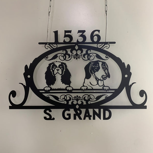 Custom Dog Address Metal Sign, Personalized House Numbers Metal Sign, Modern Address Metal Wall Sign, Pet Lover Dog Metal Custom Street Sign
