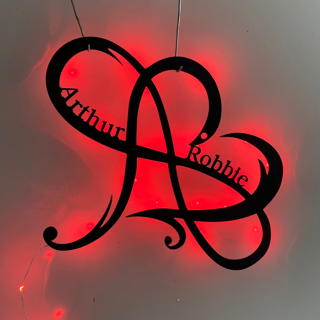 Personalized Infinity Heart Metal Wall Art Led Light, Infinity Love Symbol Metal Sign, Infinity Metal Wall Decor, Custom Heart Couple Metal Sign