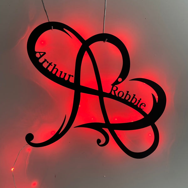 Personalized Infinity Heart Metal Wall Art Led Light, Infinity Love Symbol Metal Sign, Infinity Metal Wall Decor, Custom Heart Couple Metal Sign
